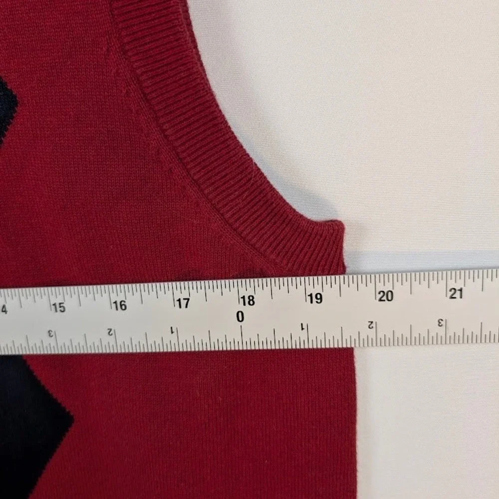 US Polo Assn Argyle Sweater Vest Mens M Burgundy V-Neck 100% Cotton 39